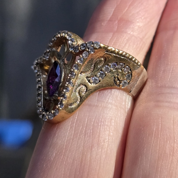 Amethyst & white Topaz Hamsa Sterling Bronze & Gold ring Sz8.5 - Picture 6 of 8